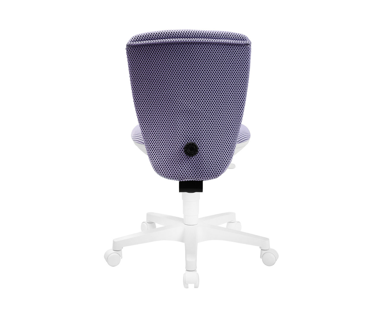 Rückansicht des lila Topstar Sitness »Home S'cool« Stuhls mit weißem Untergestell.