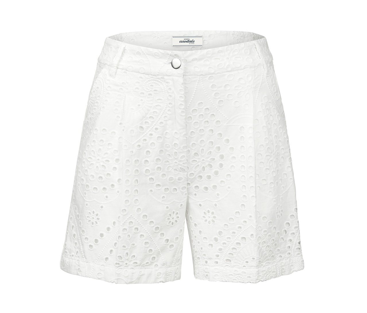 Weiße Shorts mit Lochstickerei.