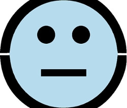 Blaues, kreisförmiges Gesicht mit zwei schwarzen Augen und einem schwarzen Mund. Digitales Hygro- und Thermometer.