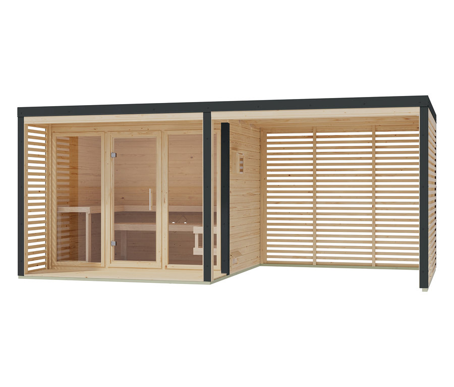 Karibu Saunahaus »Alice 3«, Anbau, naturfarben-anthrazit.