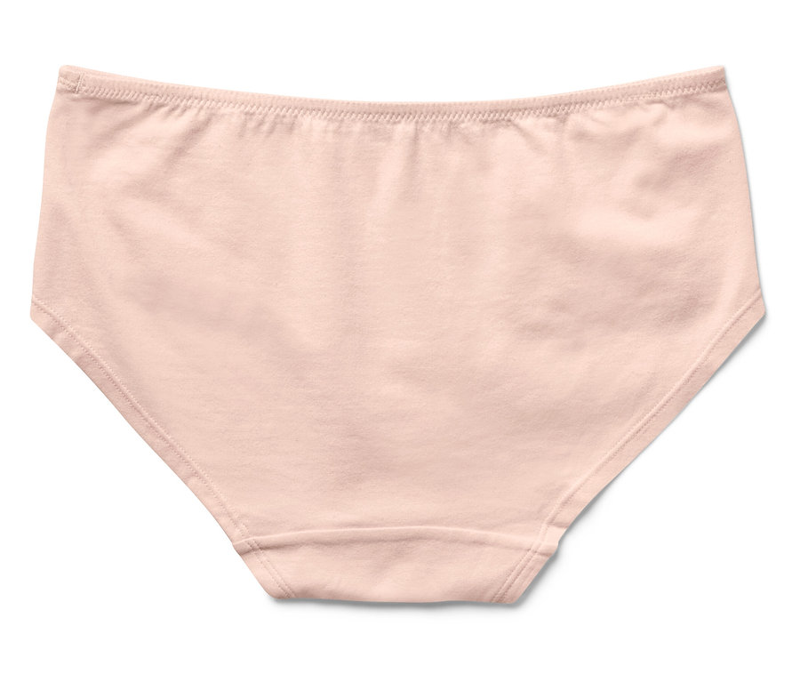 Detailaufnahme eines pfirsichfarbenen Damen-Slips auf weißem Hintergrund.