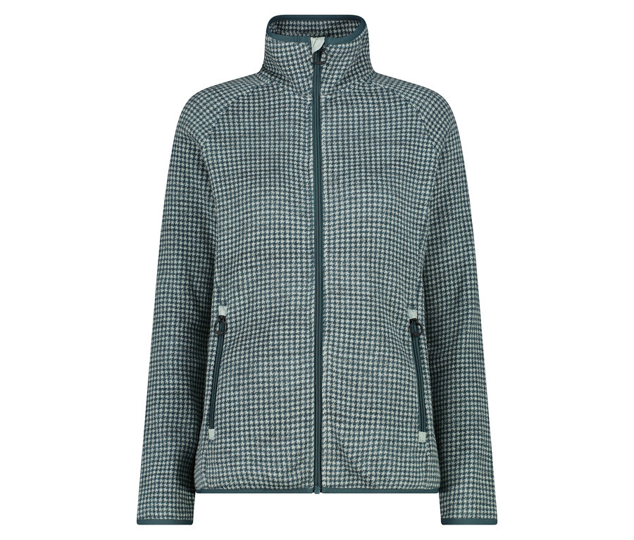 Jacke mit Hahnentrittmuster und Reißverschluss in der Mitte.