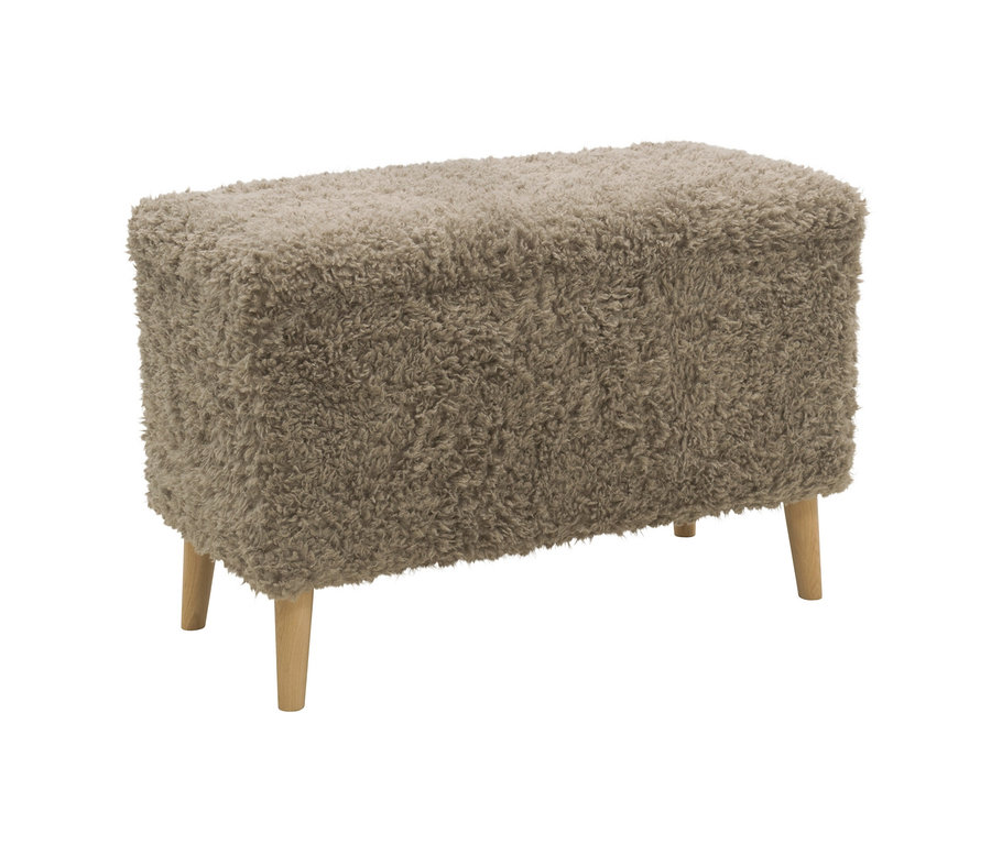 DOMO Hocker mit Staufach, taupefarben und mit Holzbeinen.