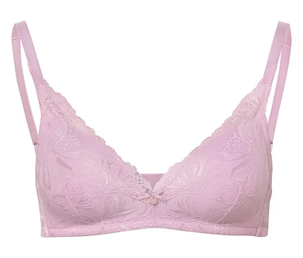 Detailaufnahme eines lila Spitzen-BHs.