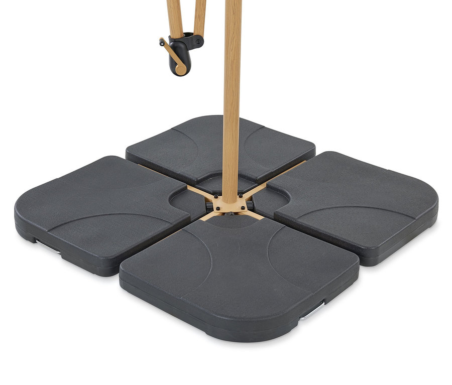 Basis des beigen Leco Ampelschirm* Ø 300 cm Sonnenschirms, inklusive Ständer und Abdeckhaube.