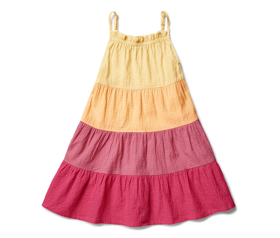 Ein Kinder-Webkleid mit Farbverlauf.