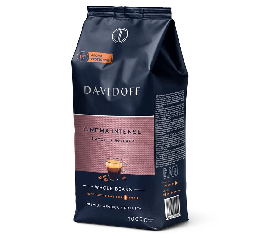 Eine Packung DAVIDOFF CAFÉ Crema Intense - 1x 1000 g Ganze Bohne.