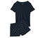 Marineblauer Shorty-Pyjama mit weißen Punkten, bestehend aus einem T-Shirt und Shorts.