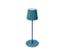Eine blaue LED-Akku-Outdoor-Tischleuchte.