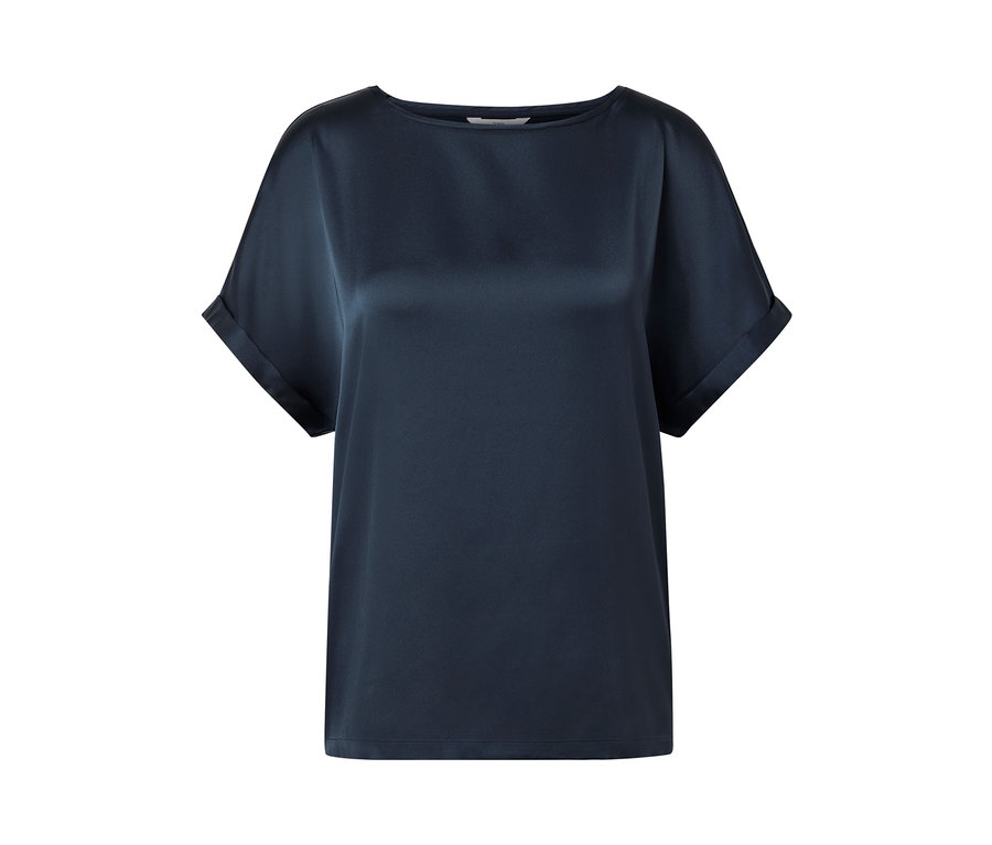 Navy Blusenshirt im Materialmix.