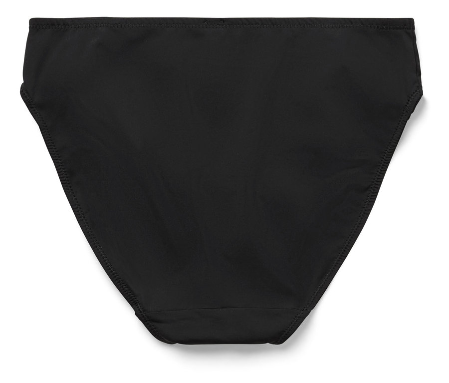 Schwarze Damen Badehose auf weißem Hintergrund.