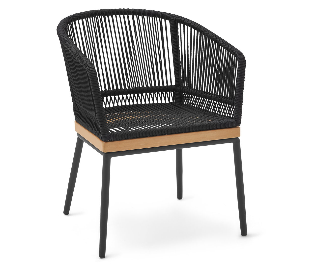 Ein Gartenstuhl mit Textilgeflecht.