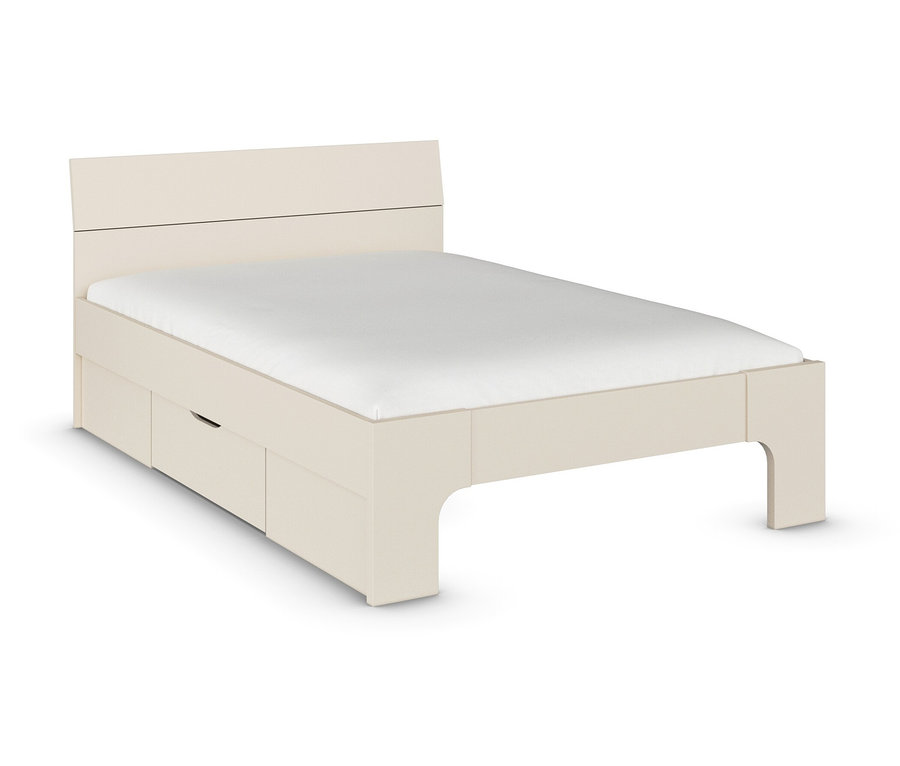 Beige/champagnerfarbenes rauch Set »Frieda« mit Bett und Nachttisch. Das Bett hat Schubladen.