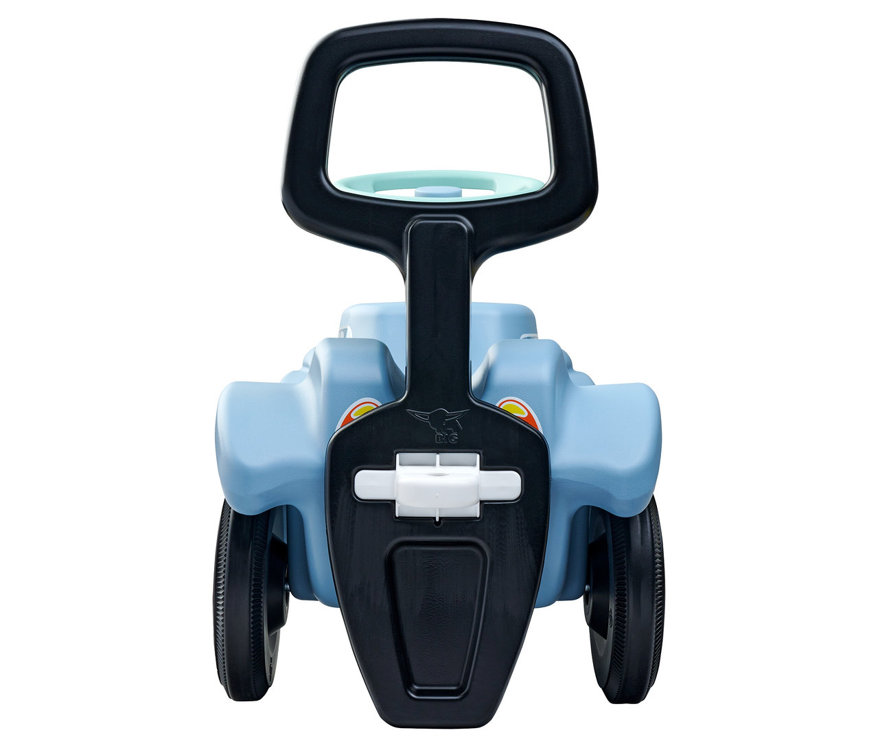 Blauer BIG Bobby Car Classic Bundle mit Walker, von vorne fotografiert.