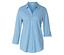 Hellblaues, langärmeliges Hemd mit Knöpfen vorne und Kragen.