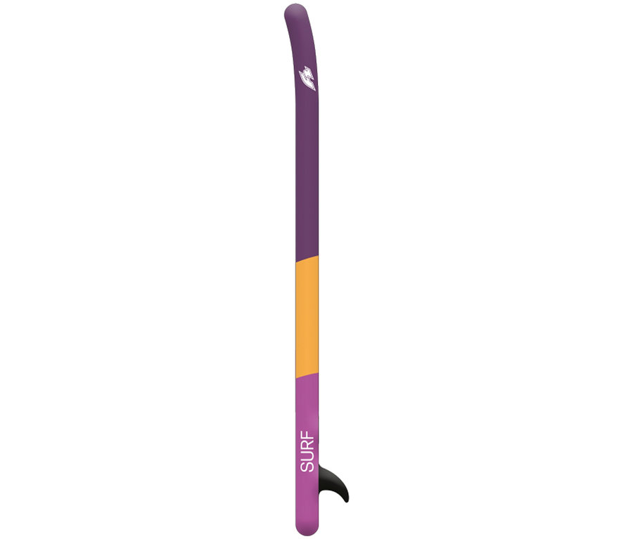 Das F2 SUP-Board »Surf« ist hochkant dargestellt und hat ein lila-gelbes Design.
