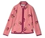 Rosa Fleecejacke mit Reißverschluss und Kirschmuster. Die Jacke hat eine dunkelrote Paspelierung und zwei Taschen.