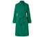 Grüner zweireihiger Trenchcoat mit Gürtel.