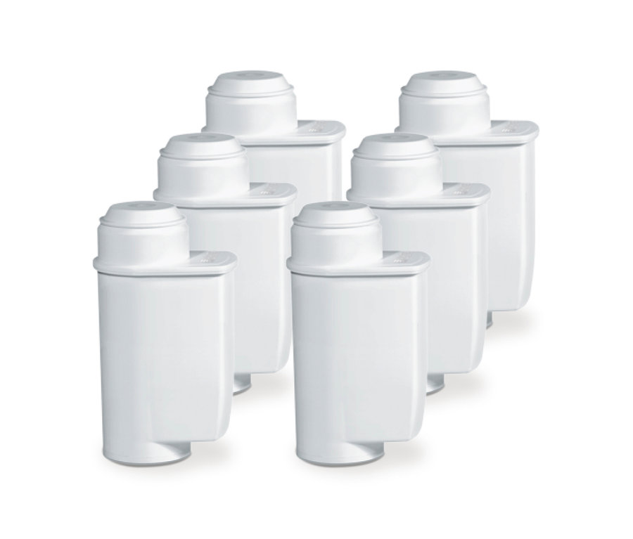 Sechs weiße Brita Aqua Aroma Crema Filter.