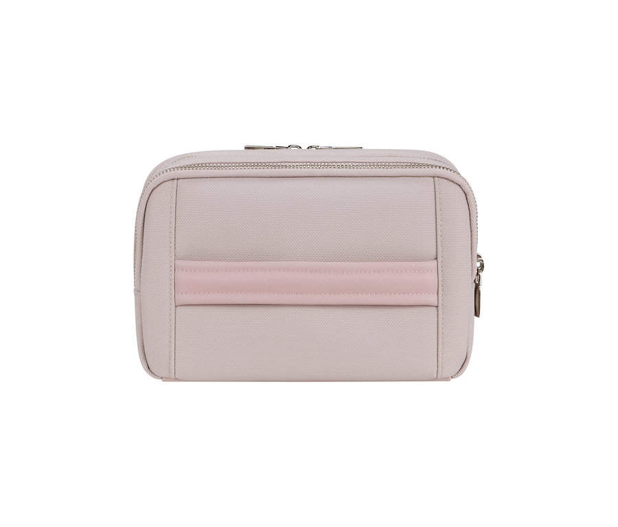 Rosafarbene Samsonite IMAGE Toilet Kit Pouch mit pinkem Querstreifen und Reißverschluss.