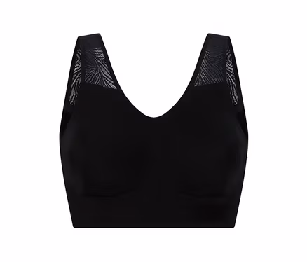 SCHIESSER Bustier mit Spitze in Schwarz, mit V-Ausschnitt und gemusterten Trägern.