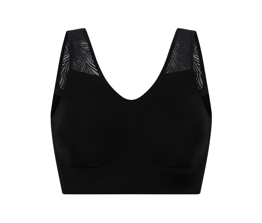 SCHIESSER Bustier mit Spitze in Schwarz, mit V-Ausschnitt und gemusterten Trägern.