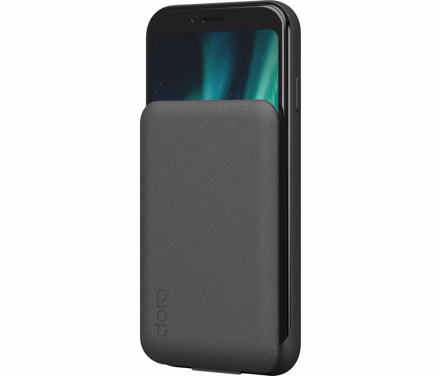 Ein graphitfarbenes Doro Aurora A20 64 GB Mobiltelefon.