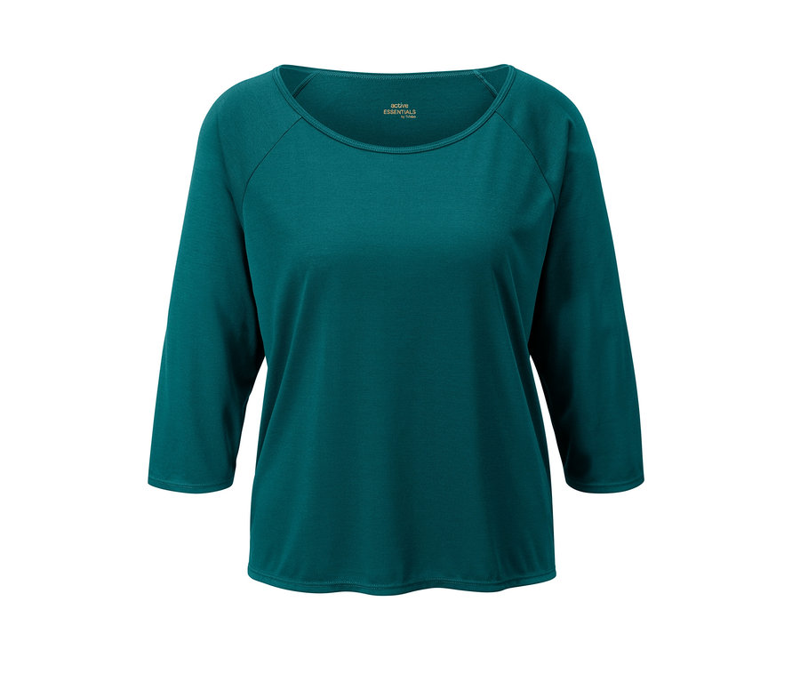 Grünes 2-in-1-Sportshirt mit Dreiviertelärmeln.