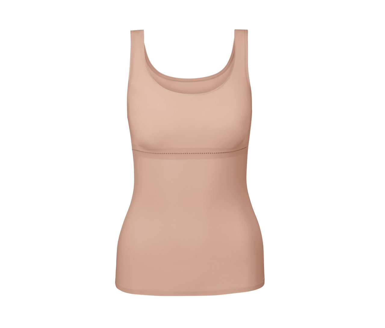 Ein hautfarbenes Bodyforming-Hemdchen auf weißem Hintergrund.