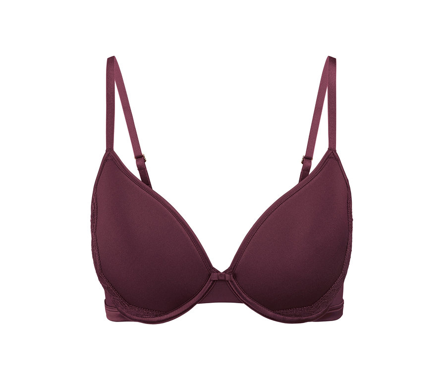 Ein Spacer-BH in Burgunderrot auf weißem Hintergrund.