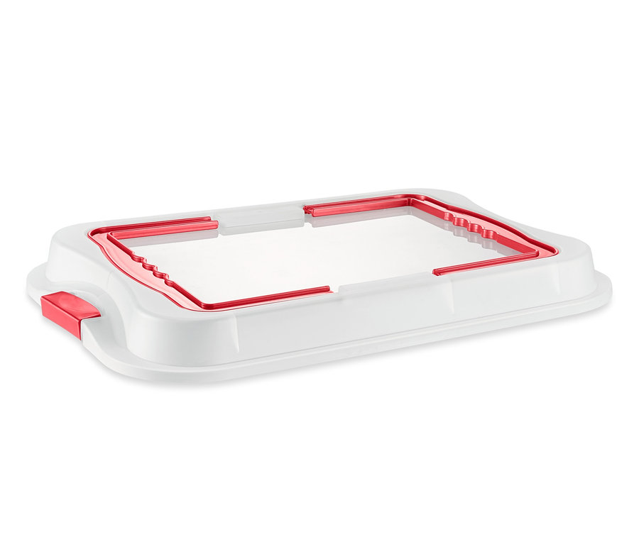 Ein Backblech mit Transporthaube.