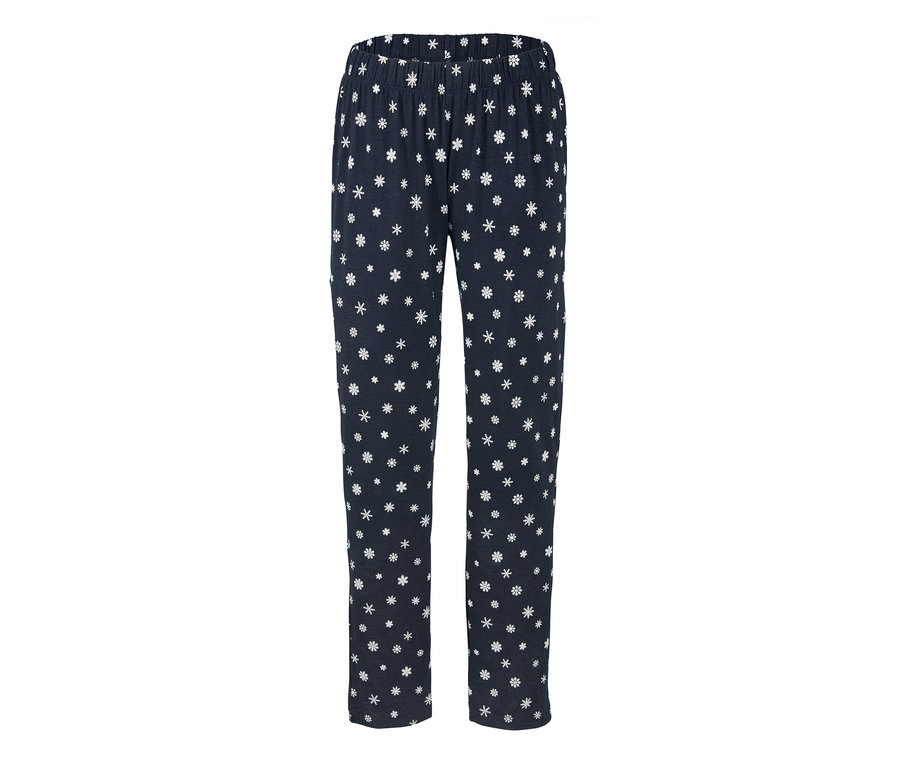 Dunkelblaue Pyjamahose mit weißen Schneeflocken.