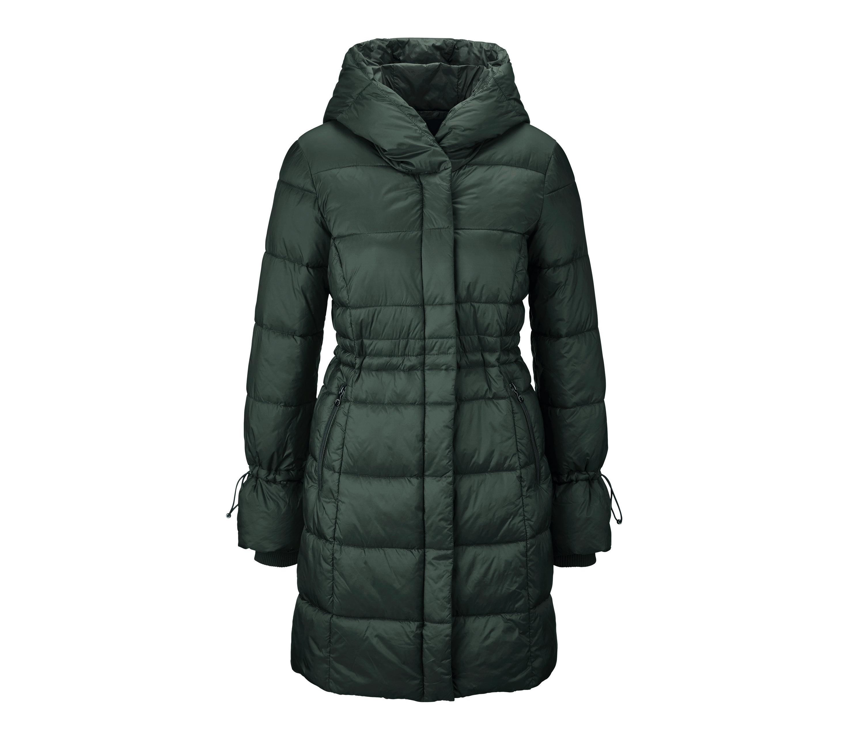 Ein grüner Steppmantel.