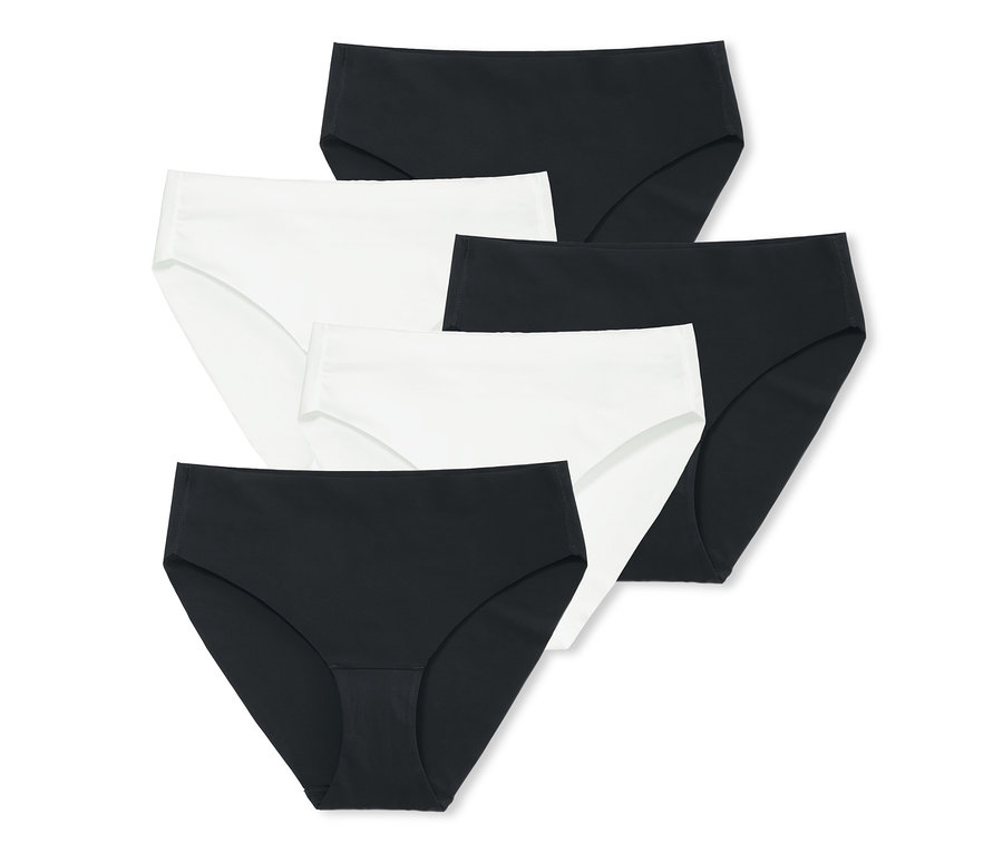 Fünf Magic-Cut-Slips in Schwarz und Weiß auf weißem Hintergrund.
