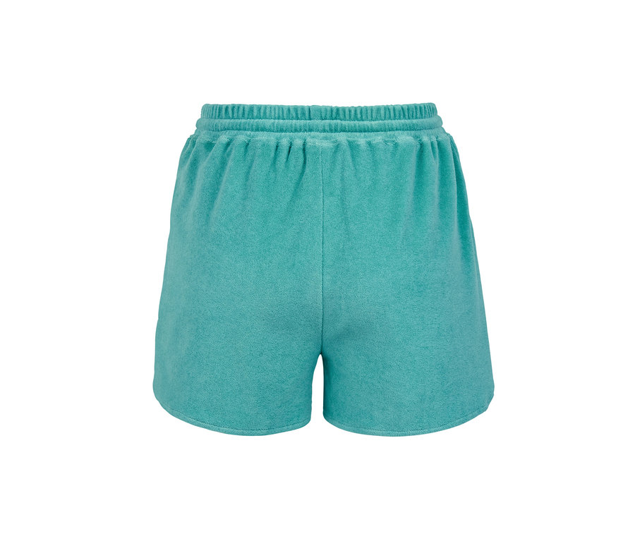 Türkise Frottier-Shorts.