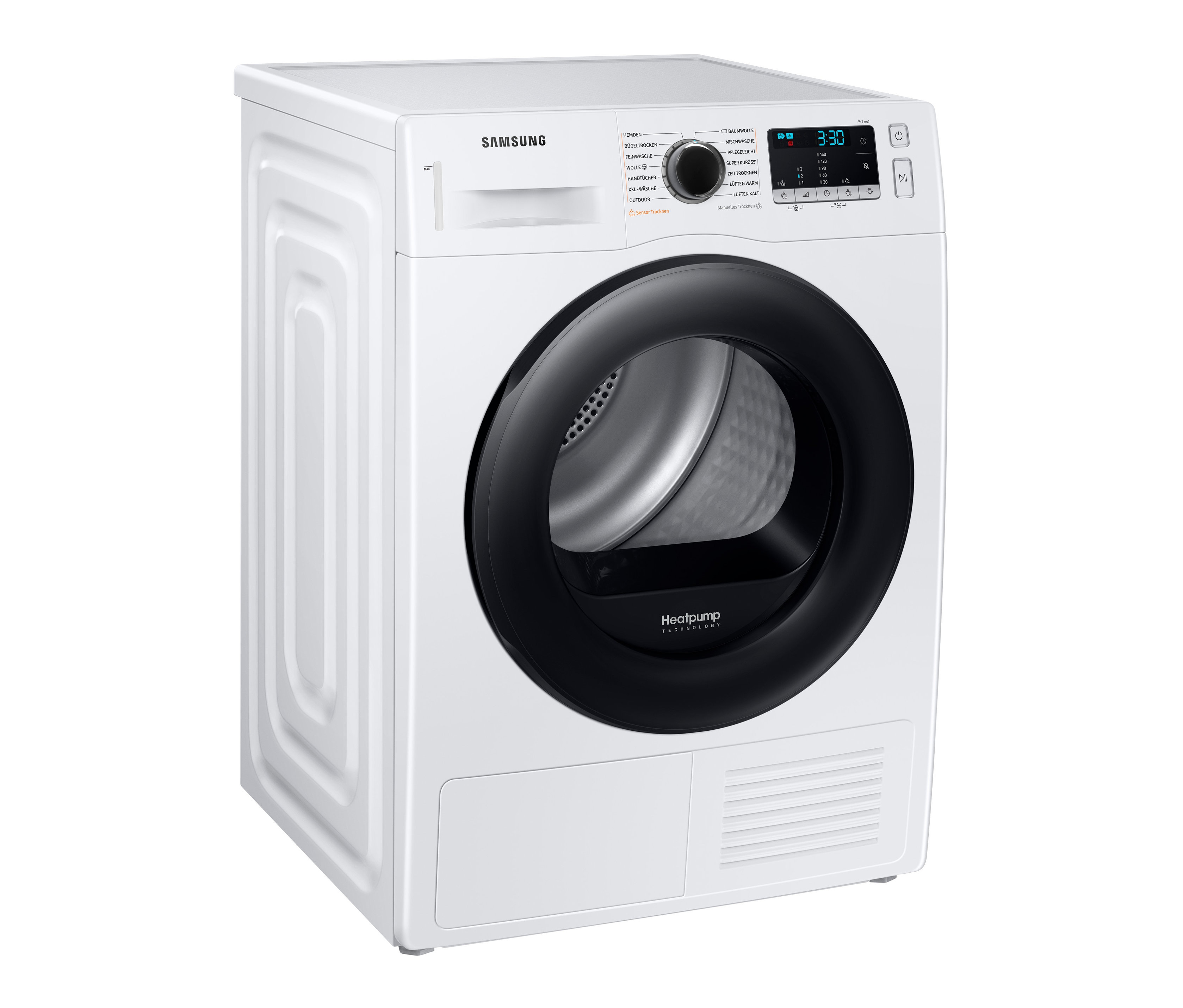 Weißer Samsung Wärmepumpentrockner »DV91TA040AE/EG«.