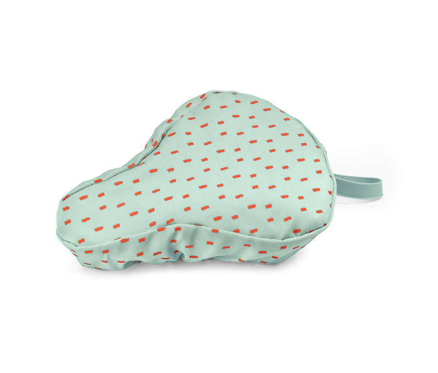 Fahrrad-Sattelbezug, Kids, hellgrün mit orangefarbenen Punkten.