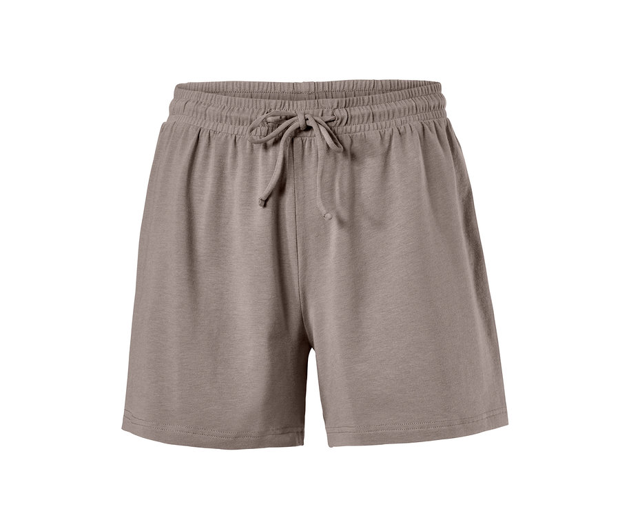 Eine einzelne, braune, kurze Hose aus einem 2er Set mit Kordelzug.