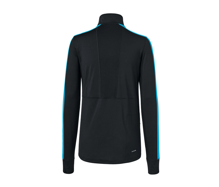 Detailansicht der Rückseite eines blauen Thermo-Funktionsshirts.