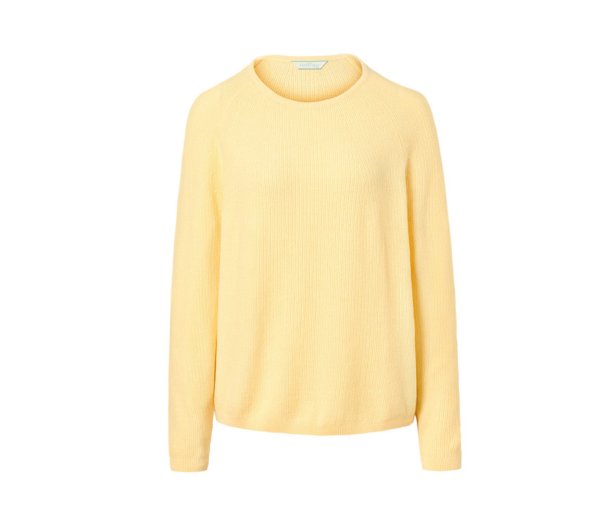Gelber Strickpullover.