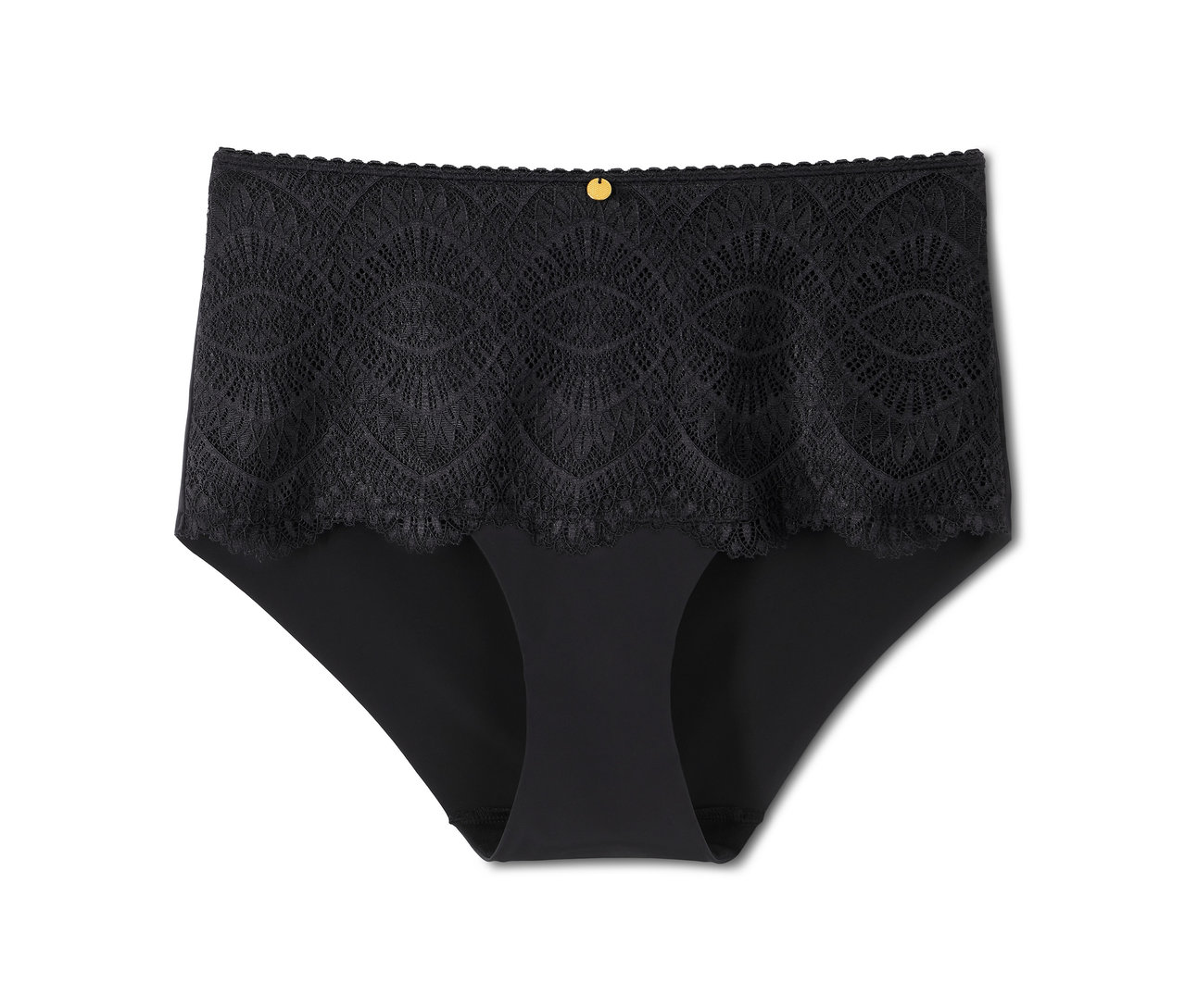 Schwarze Highwaist-Panty mit Spitze.