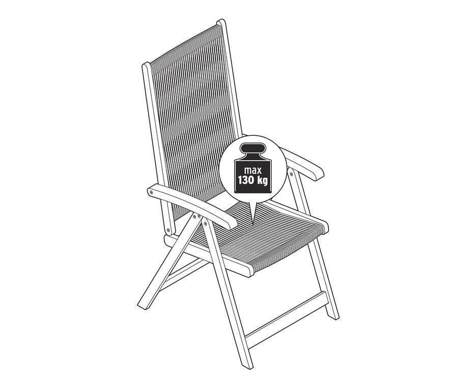 Eine Skizze von einem Hochlehner »Rope« mit einem Gewichtslimit von 130 kg.