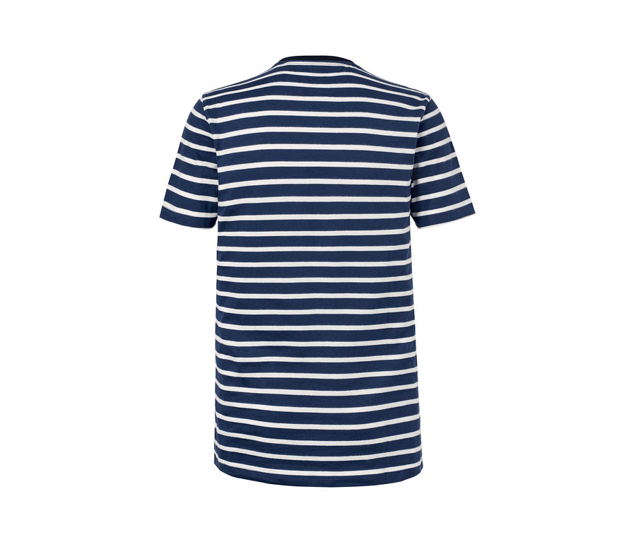 Rückansicht von einem 2er-Set T-Shirts mit Rundhalsausschnitt, gestreift.