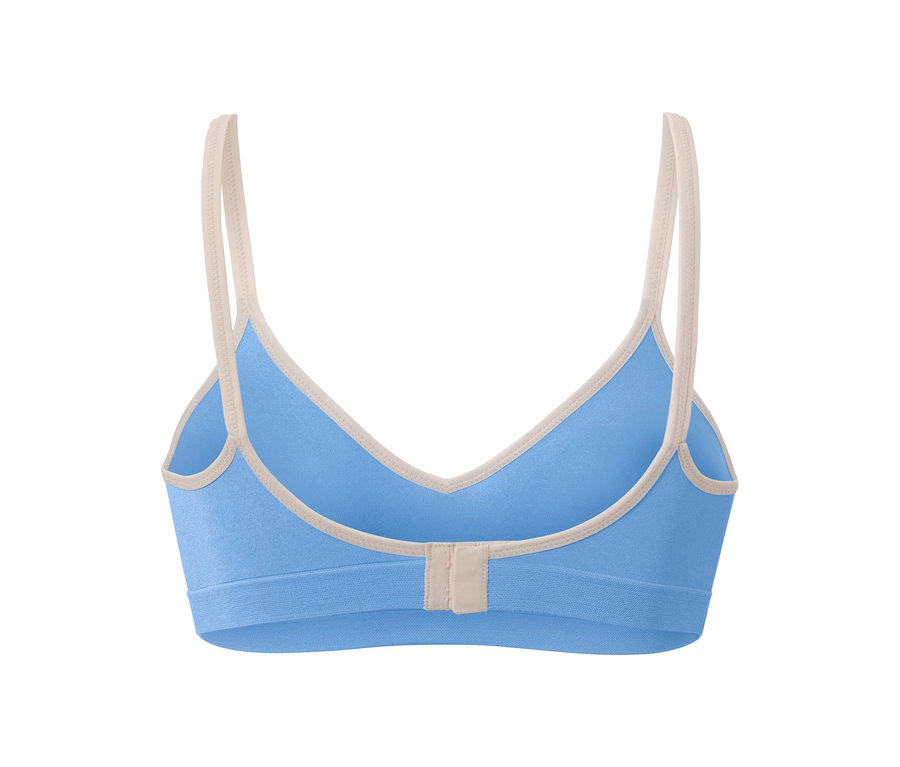 Detailansicht von hinten eines blauen Seamless-Soft-BHs.