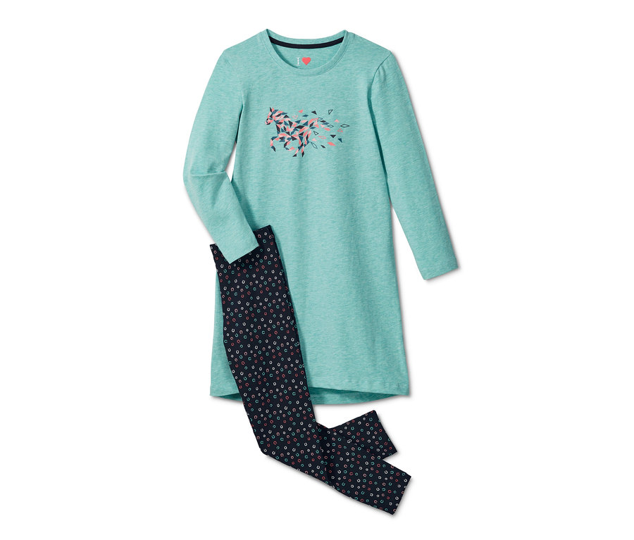 Ein Jersey-Nachthemd mit Leggings für Mädchen.
