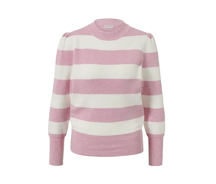 Gestreifter Pullover mit Puffärmeln.