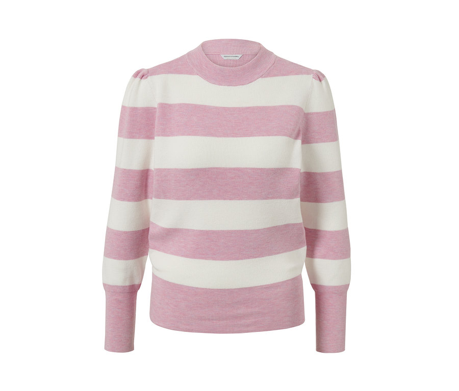 Gestreifter Pullover mit Puffärmeln.