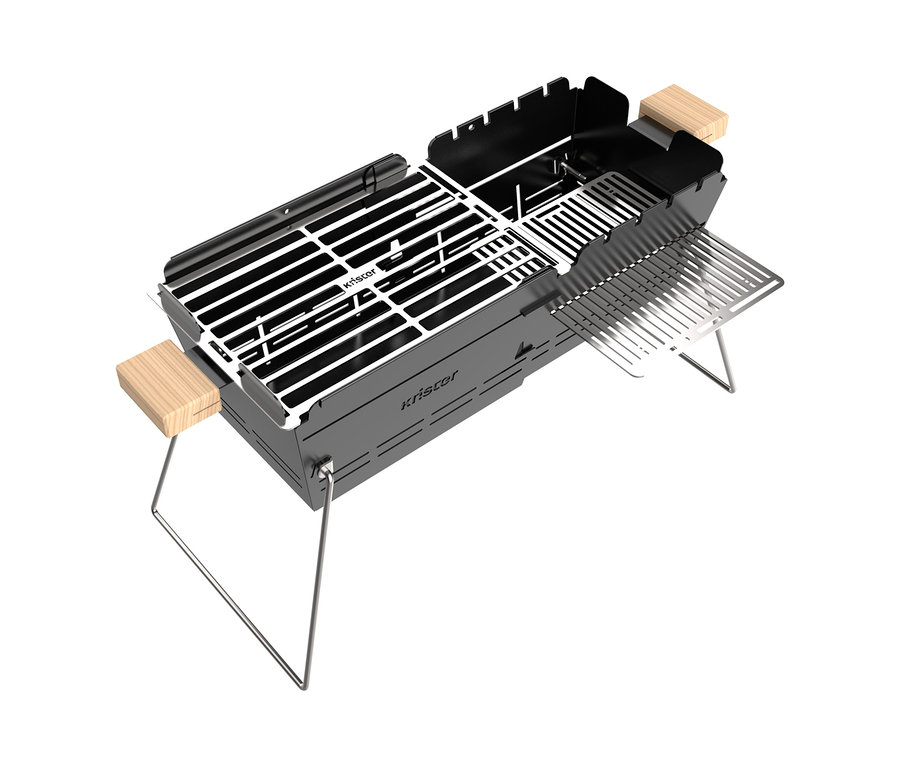 Ein schwarzer Knister Grill »Original« mit hölzernen Akzenten.