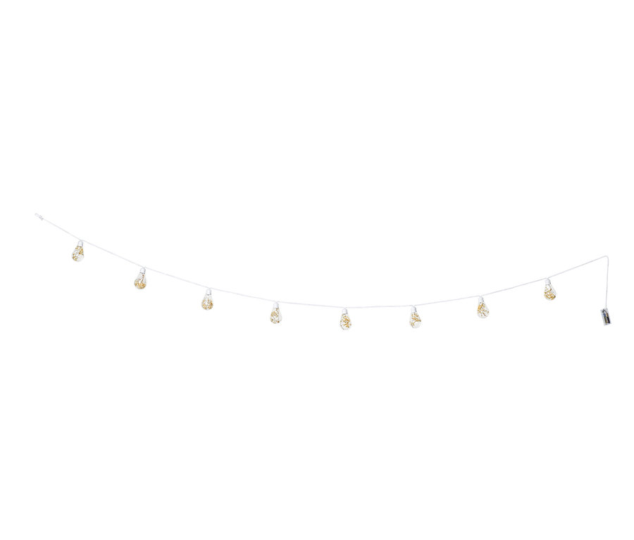 LED-Lichterkette mit Trockenblumen.