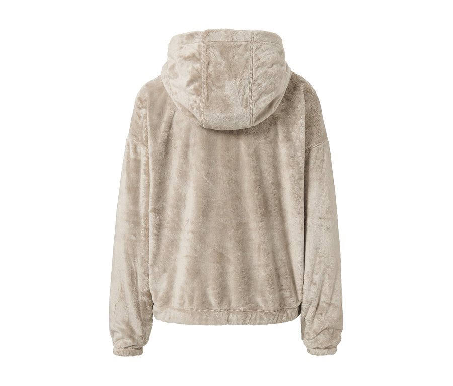 Rückansicht des Teddyplüsch-Half-Zip-Pullovers.